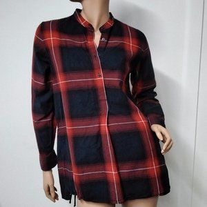 GAP WOMEN 1/2 BUTTON UP LONG SLEEVE SHIRT SIZE S Plaid Loose Relaxed Fit Cotton